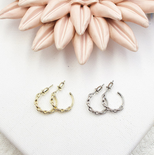 Open Ring With Chain Detail Earrings