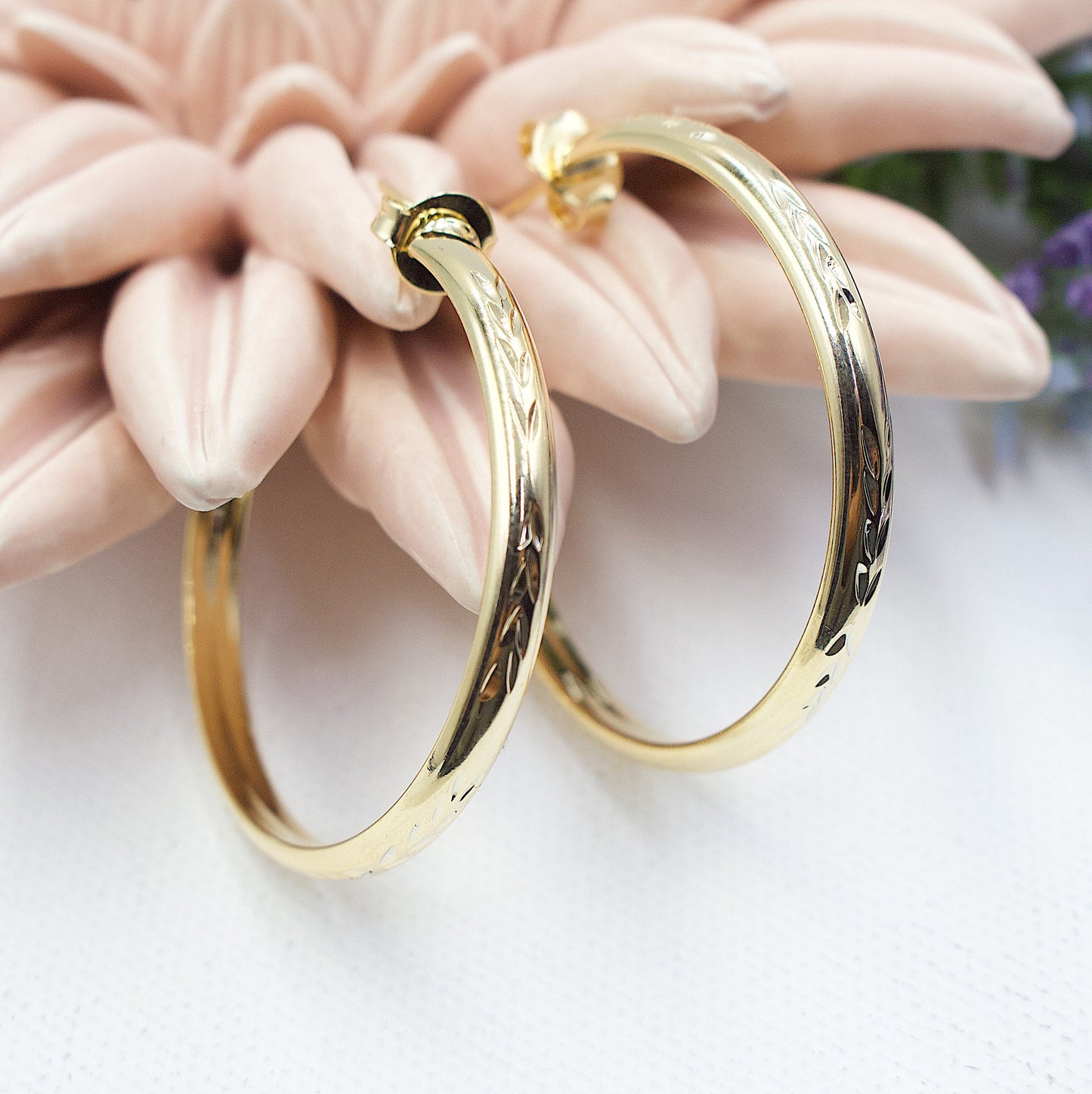 Open Ring with Designed Details Hoop Earrings