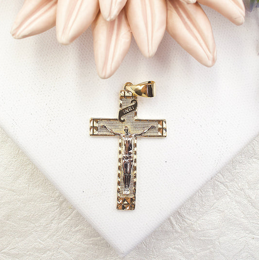 Golden Cross With Jesus In Silver Pendant