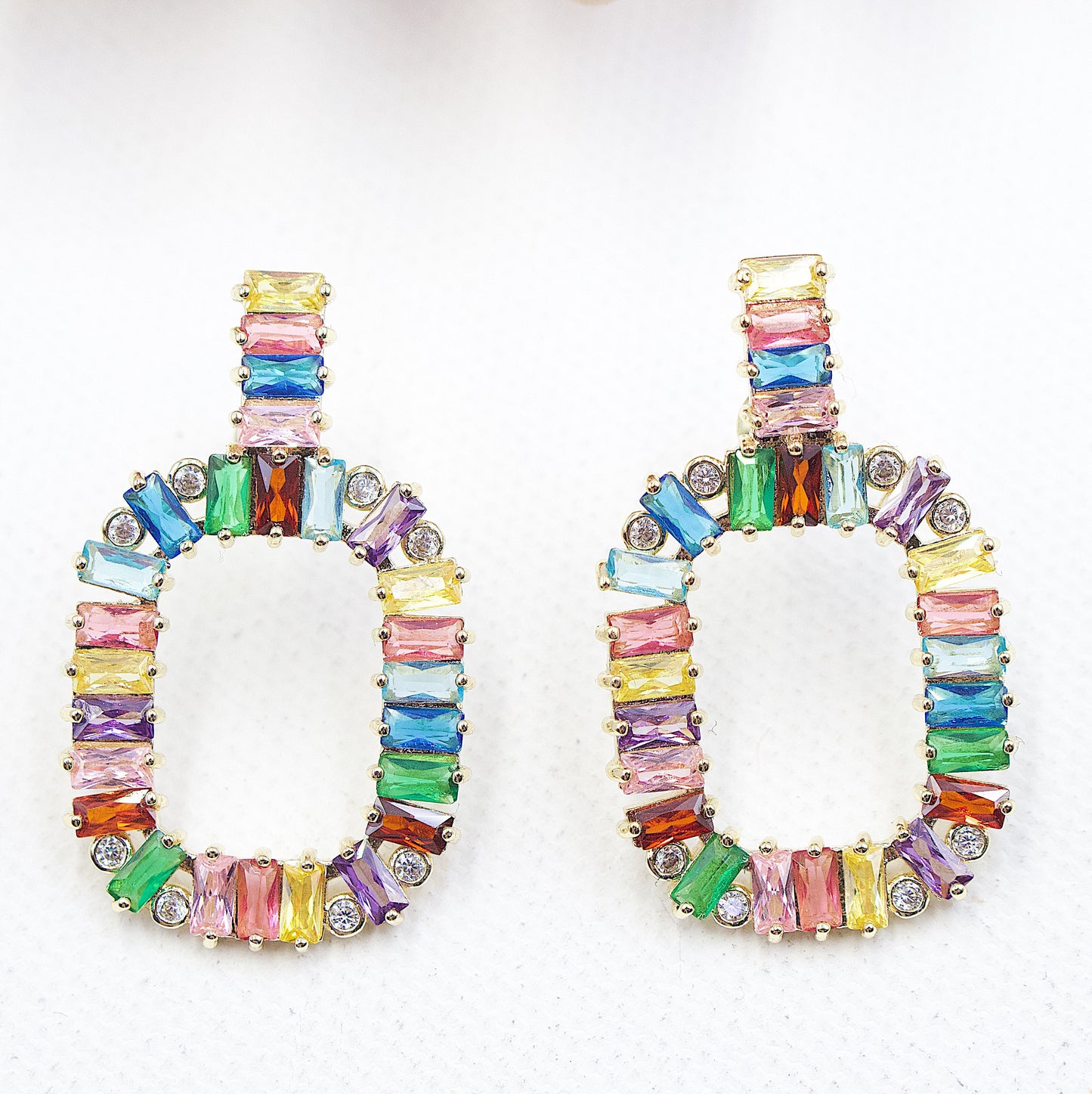 Colored Stones With Light Point Stud Earrings