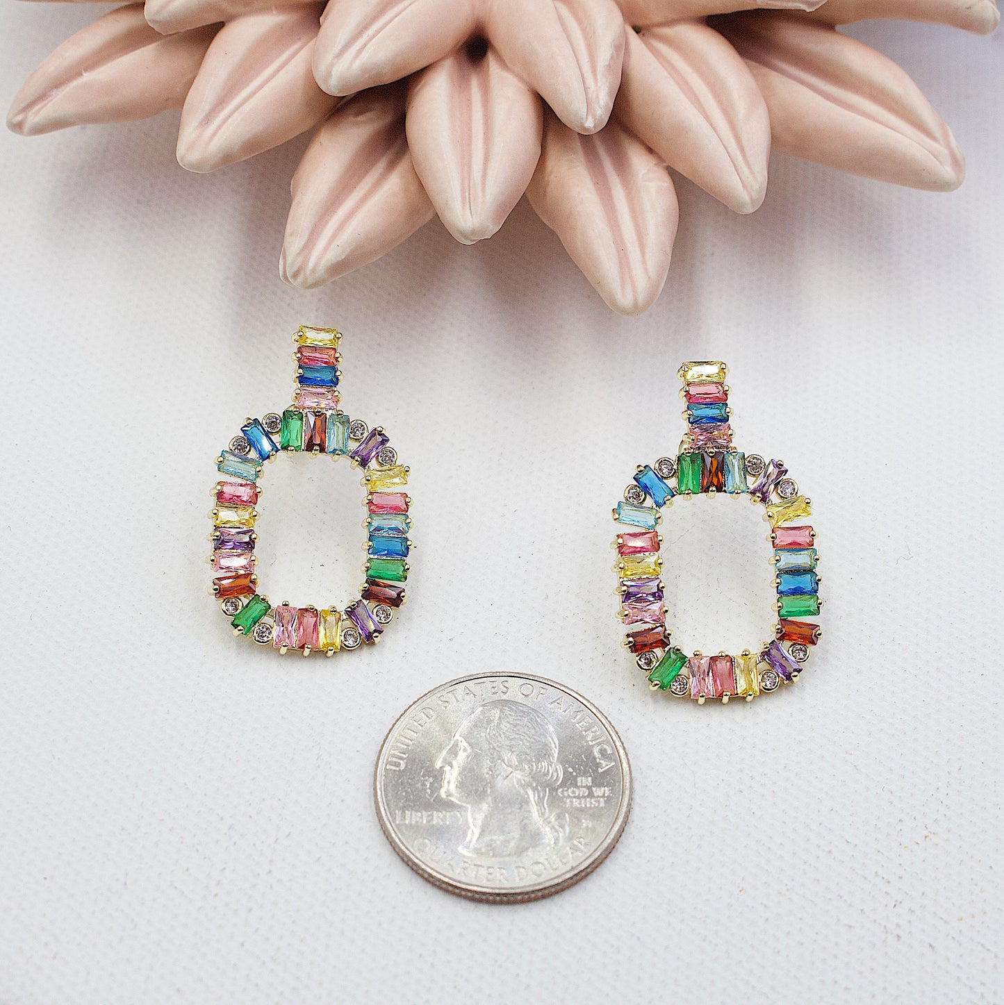 Colored Stones With Light Point Stud Earrings