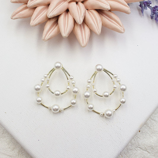 Drop Shape With Pearls - 2 in 1 Stud Earrings