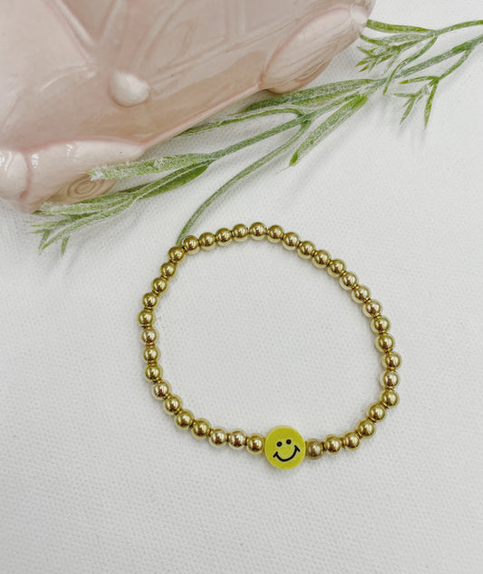 Gold Beads Smiley Face Bracelet Adjustable