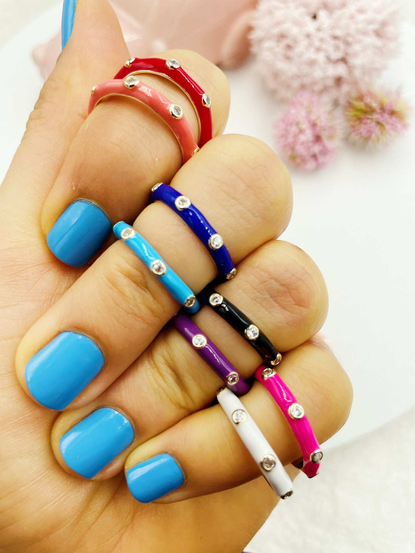 Enamel Colorful with Zirconia Stones Ring