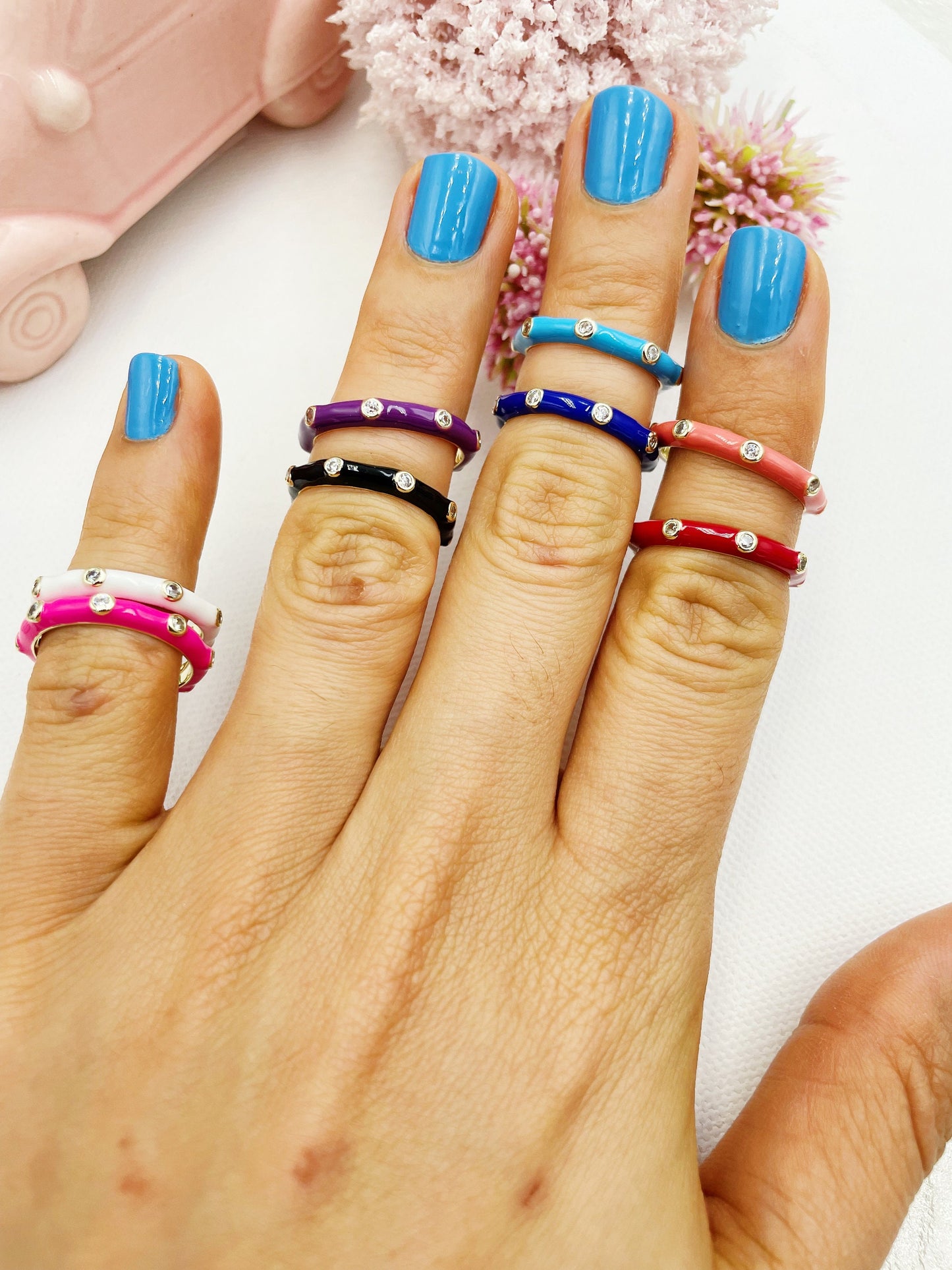 Enamel Colorful with Zirconia Stones Ring