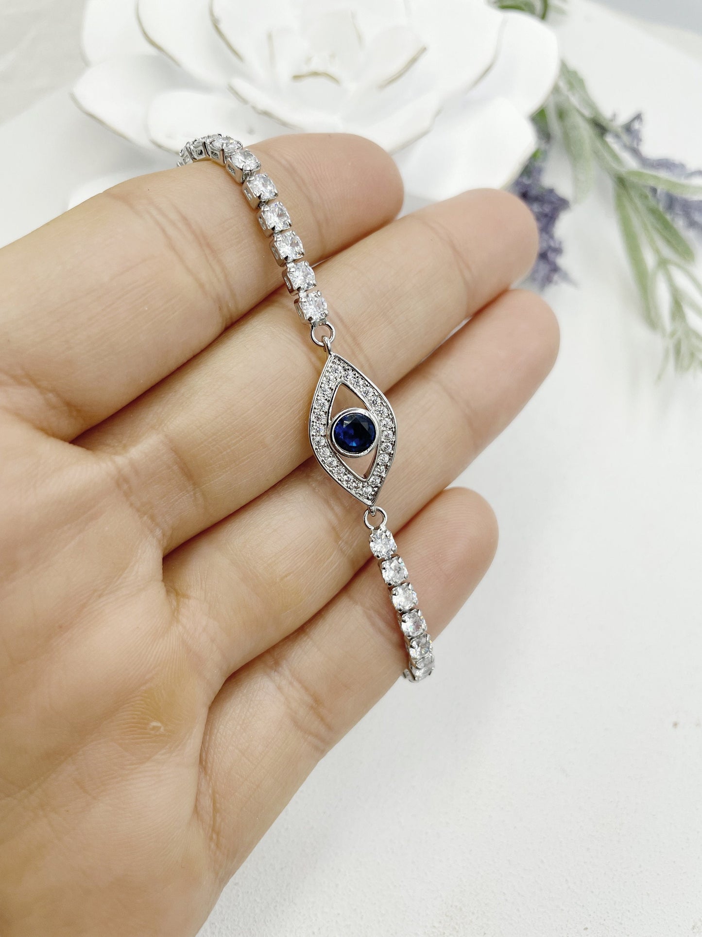 Greek Blue Eyes Design Tennis Bracelet