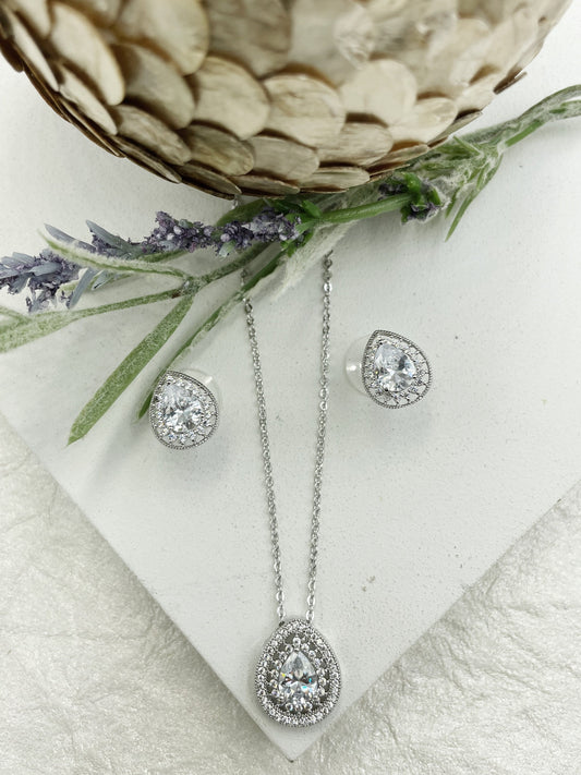 Trendy Tear Drop Micro Pave Cubic Zirconia Set