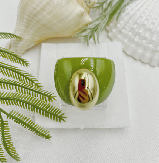 Chunky Green Resin Oval Gold Ring