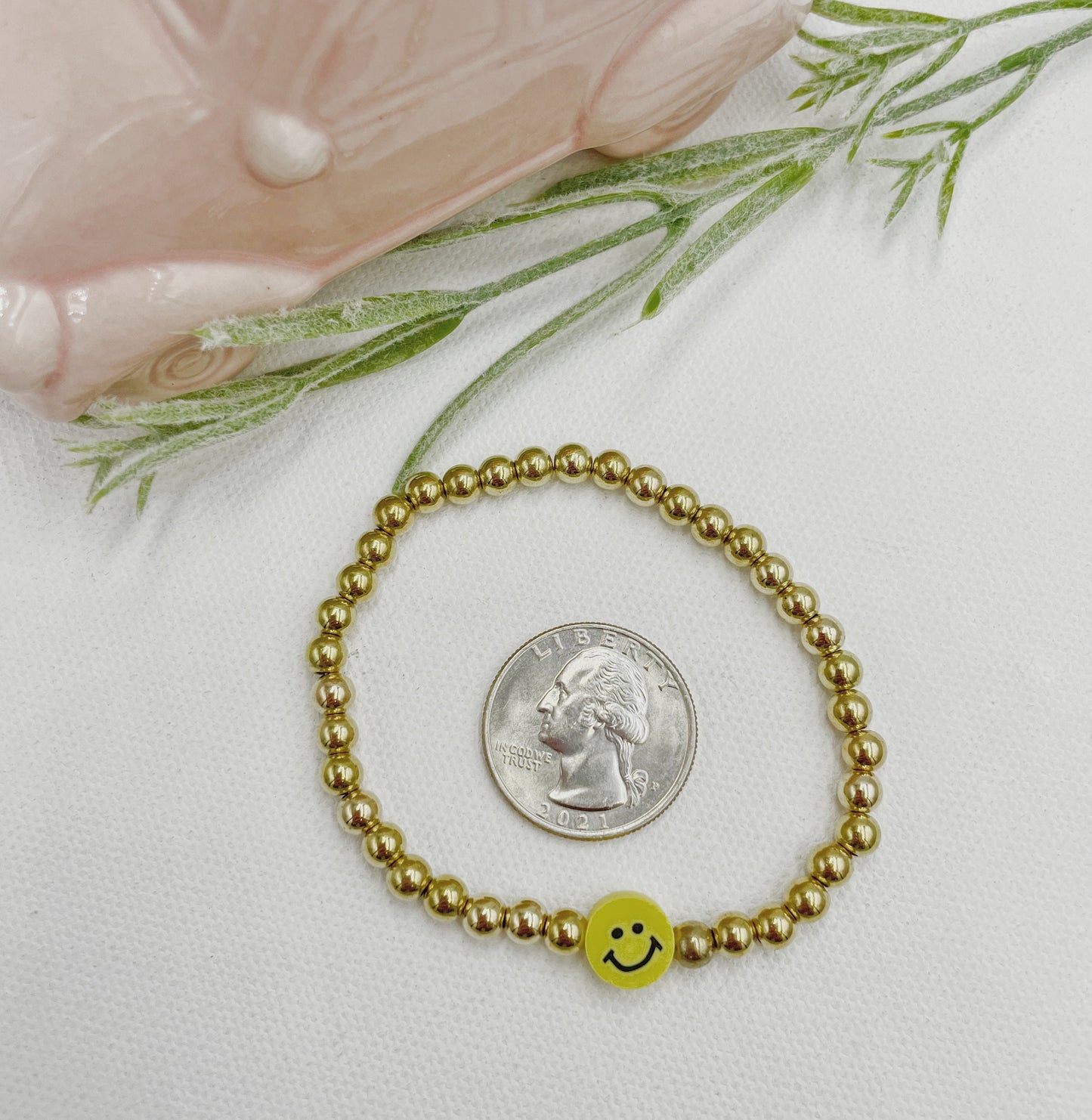 Gold Beads Smiley Face Bracelet Adjustable