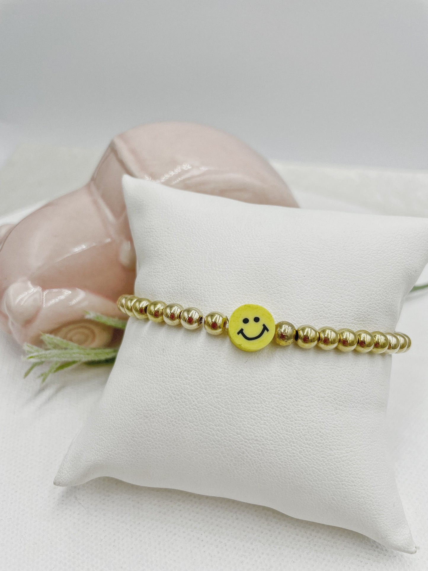 Gold Beads Smiley Face Bracelet Adjustable