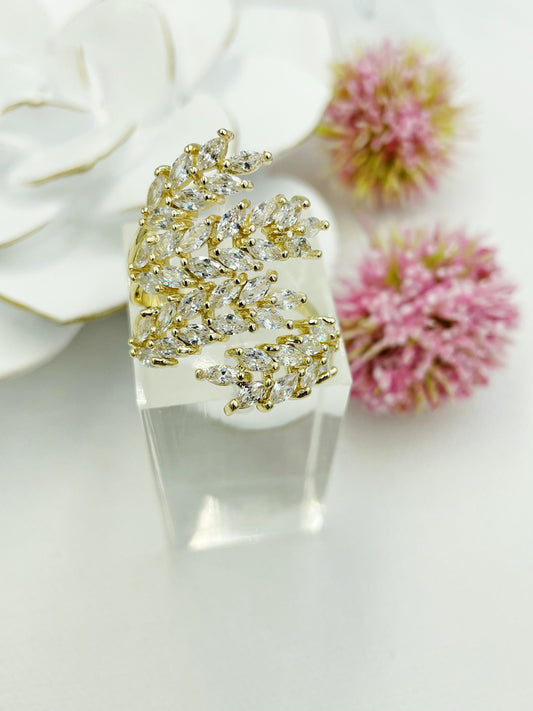 Leaf Design Zirconia Adjustable Ring