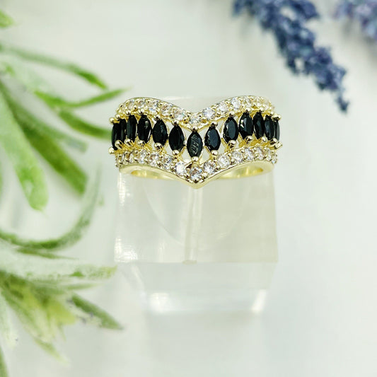 Black and White V Design Zirconia Ring