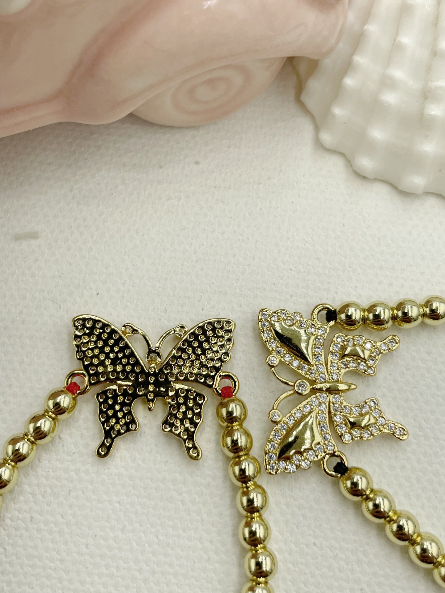 Beaded with Cubic Zirconia Butterfly Pendant Bracelet