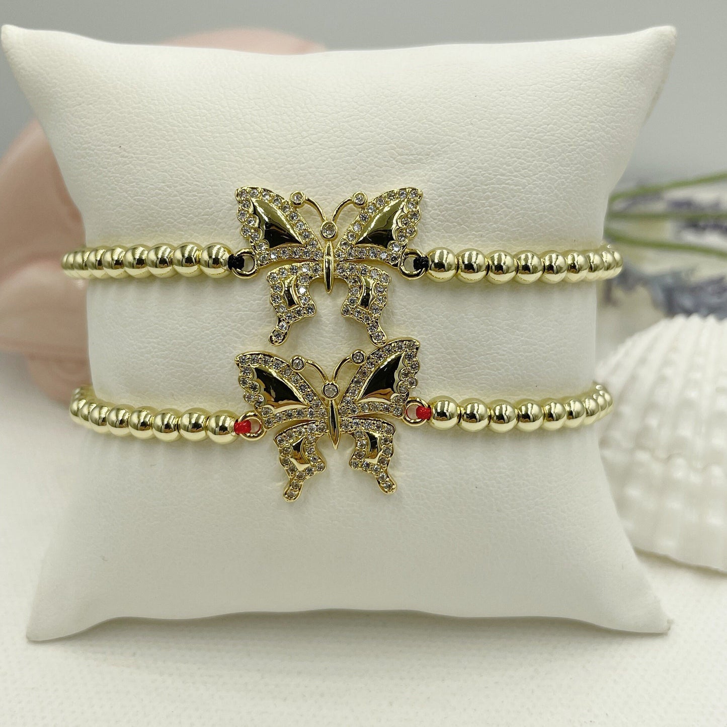 Beaded with Cubic Zirconia Butterfly Pendant Bracelet