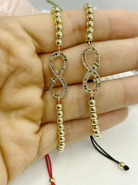 Beaded with Cubic Zirconia Infinity Pendant Bracelet