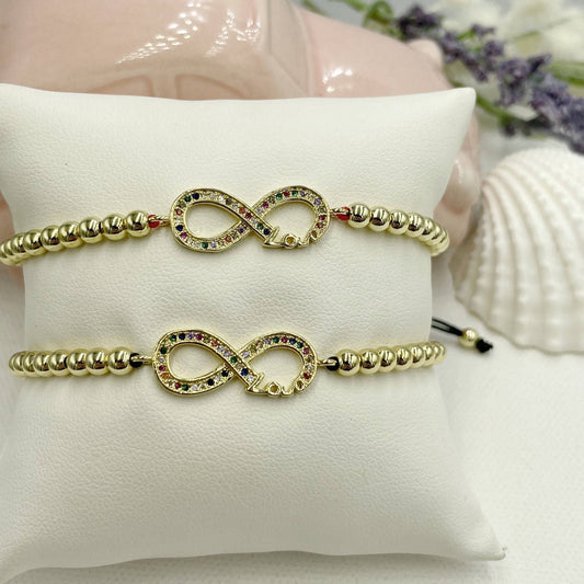 Beaded with Cubic Zirconia Infinity Pendant Bracelet