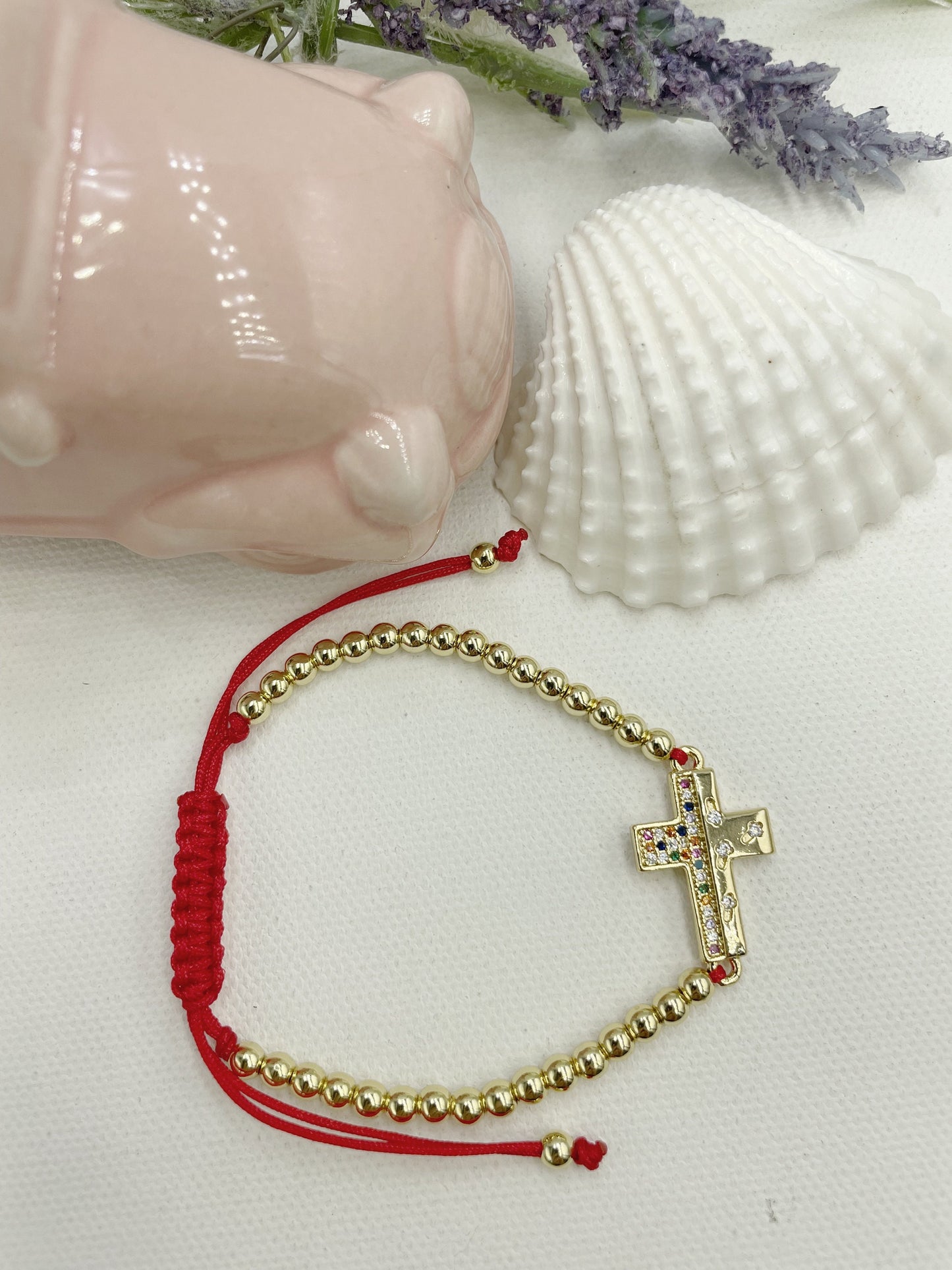 Beaded with Cubic Zirconia Cross Pendant Bracelet