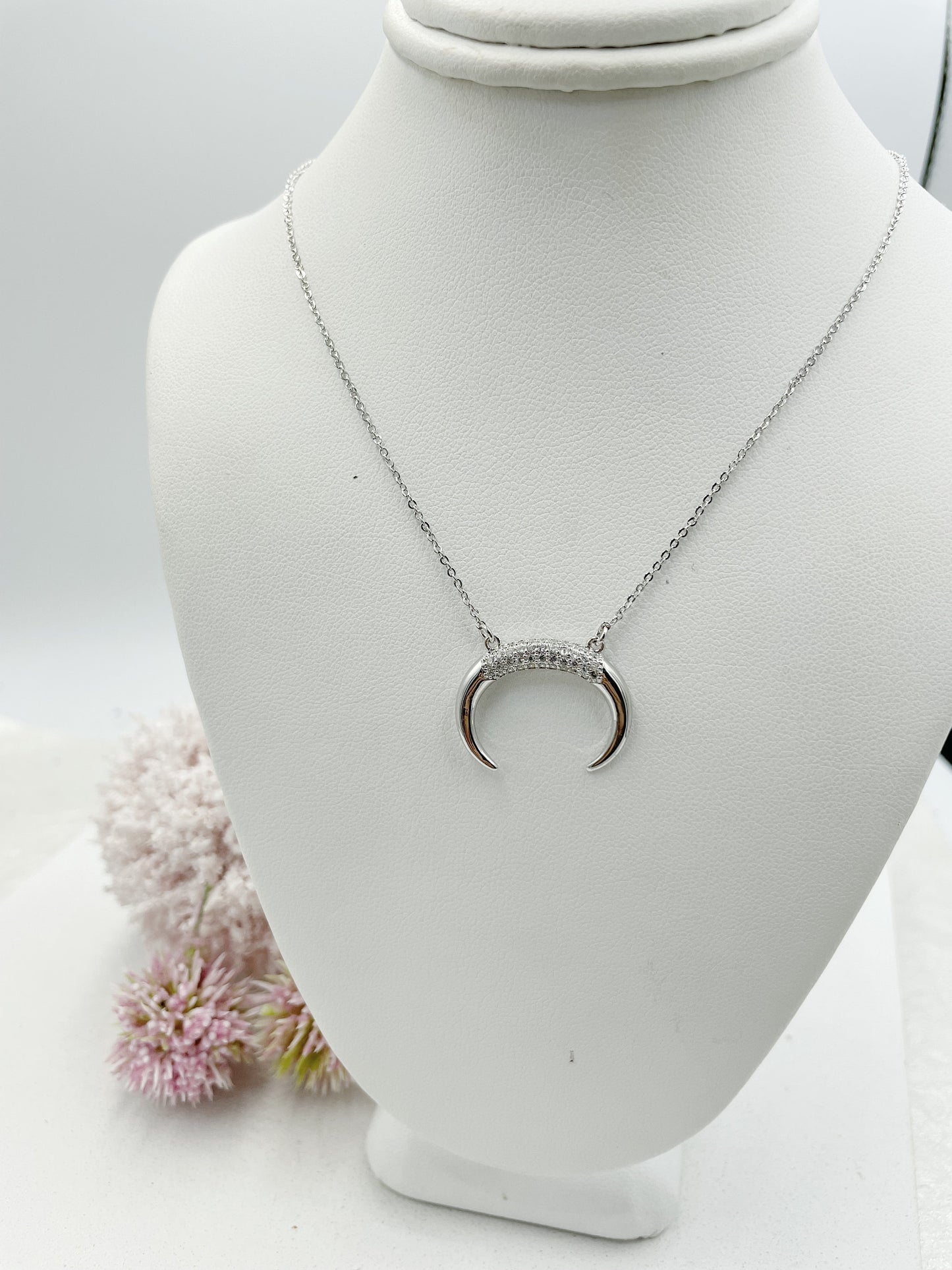 Crescent Horn Detail Zirconia Necklace