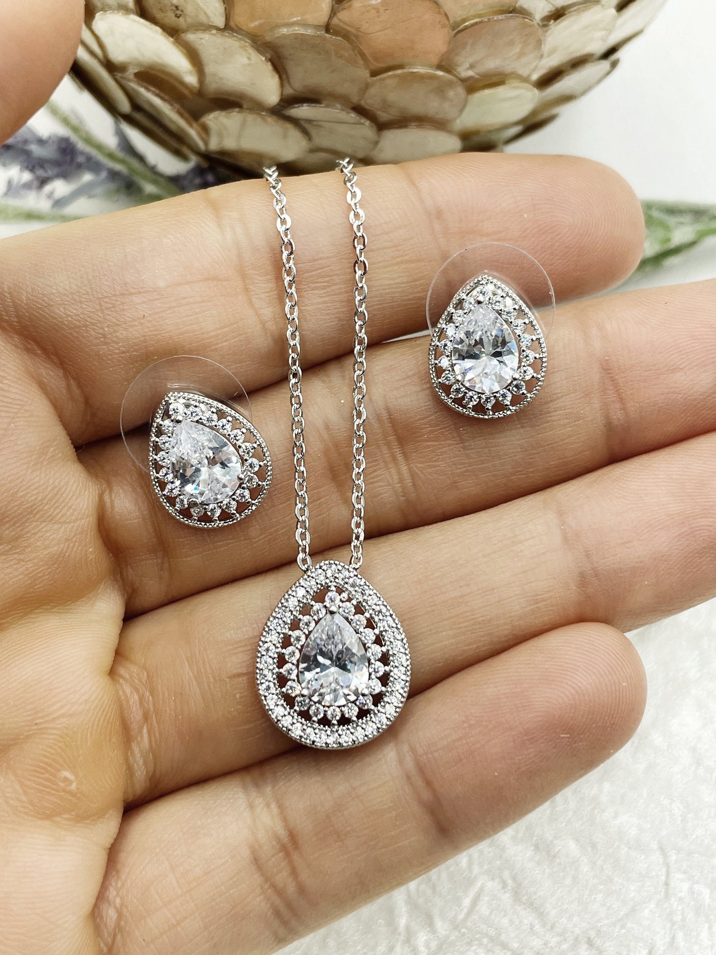 Trendy Tear Drop Micro Pave Cubic Zirconia Set