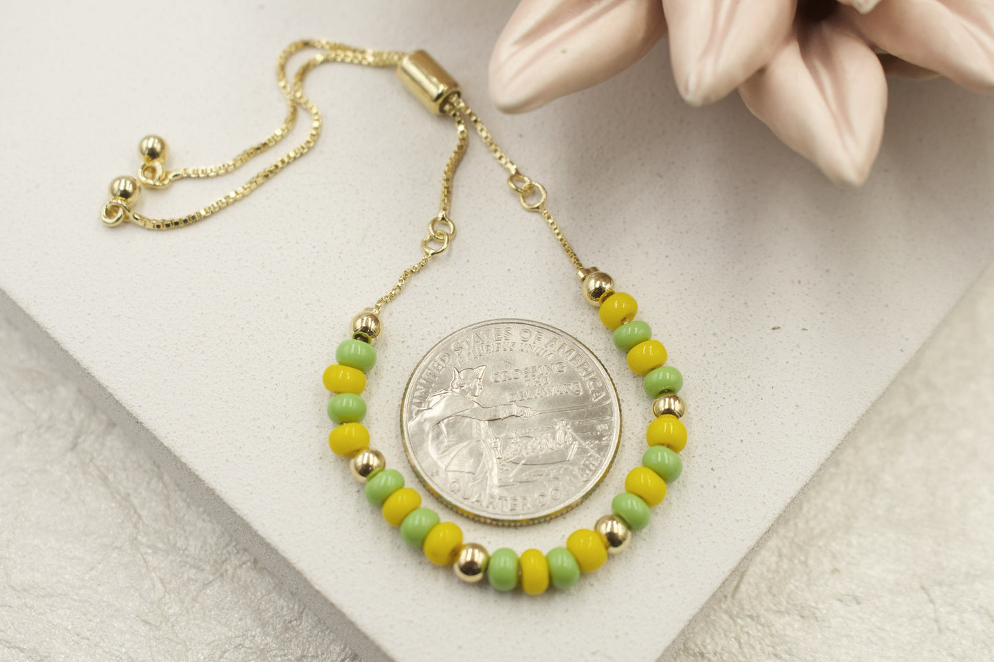 Green and Yellow Beaded Orula Bracelet