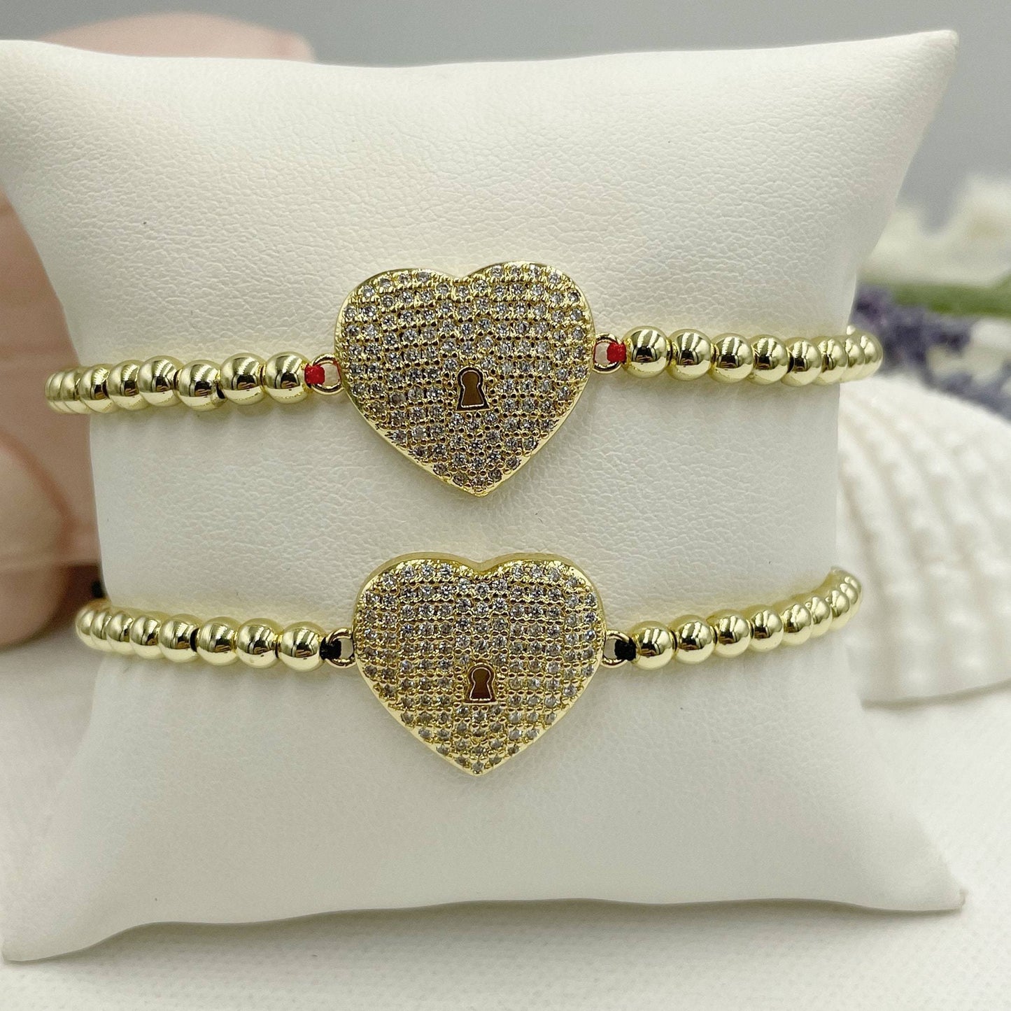 Beaded with Cubic Zirconia Heart Pendant Bracelet