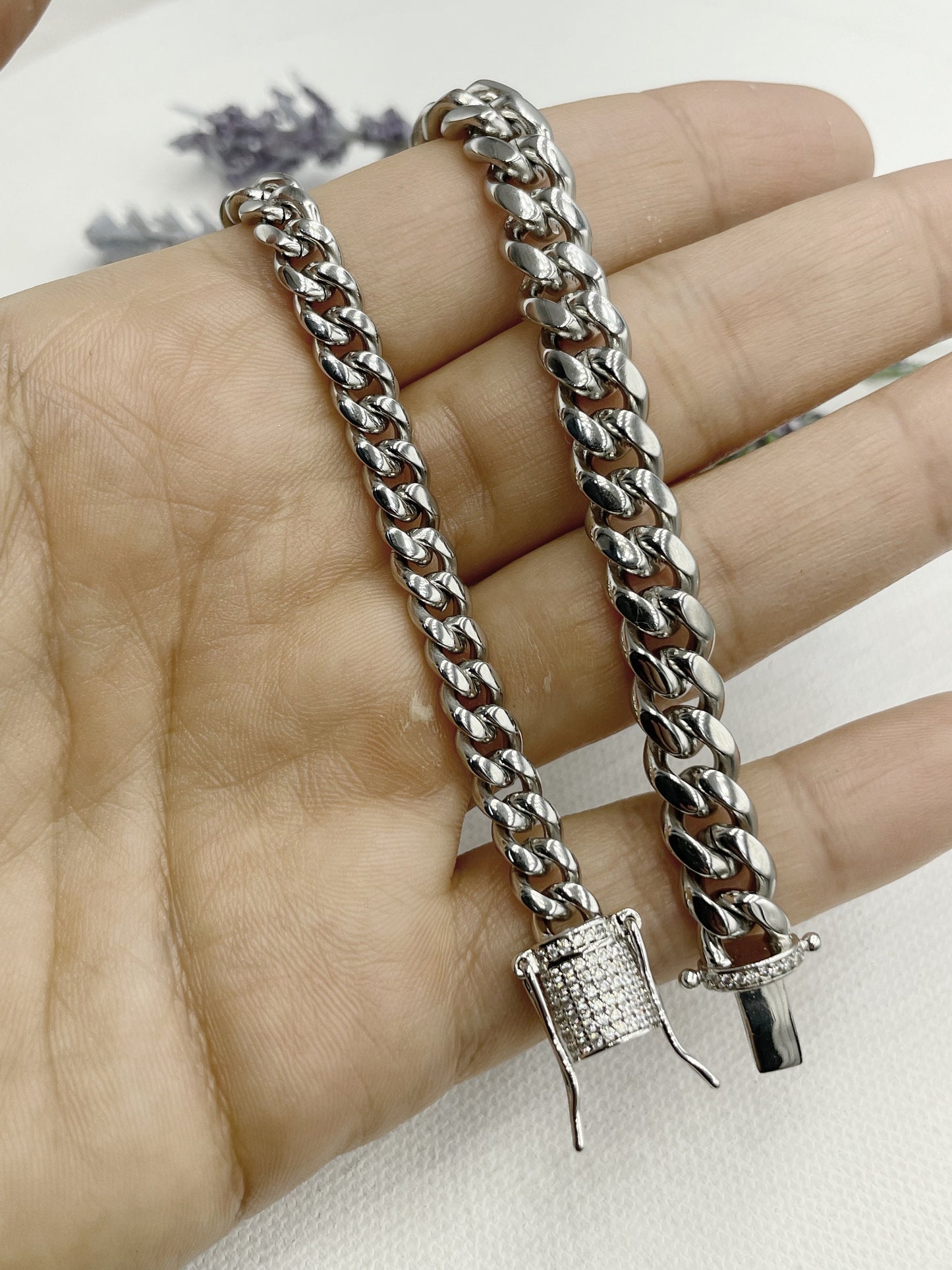 Cuban Link with Zirconia Clasp Anklet 6mm or 8mm